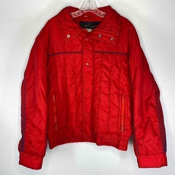 Vintage Montgomery Ward Red Ski Jacket Size Large Korea Made 70s - Picture 1 of 10